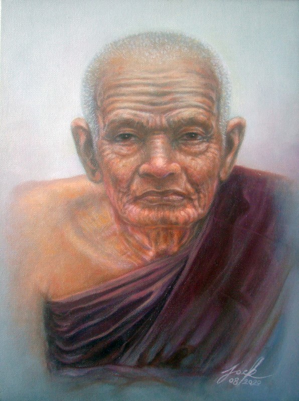 หลวงปู่ทวด วัดช้างให้ ภาพวาดสีน้ำมัน บนเฟรมผ้าใบ ขนาด 30 x 40 cm.งานเพ้นท์ไม่ใช่งานพิมพ์หรือโปสเตอร์