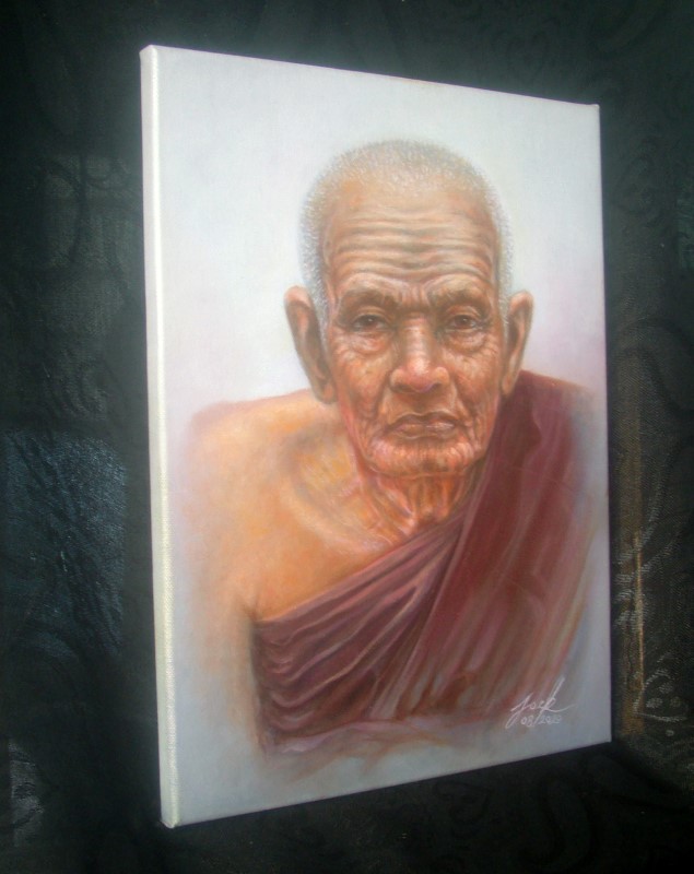หลวงปู่ทวด วัดช้างให้ ภาพวาดสีน้ำมัน บนเฟรมผ้าใบ ขนาด 30 x 40 cm.งานเพ้นท์ไม่ใช่งานพิมพ์หรือโปสเตอร์