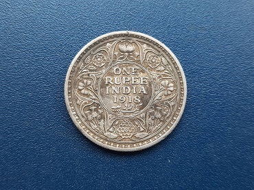 เหรียญเงินรูปี อินเดีย ปี 1918 ONE RUPEE สวยๆ น้ำหนัก 11.7 กรัม 