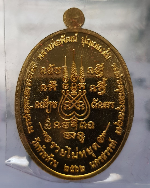 เหรียญรวยไม่หยุด หลวงพ่อพัฒน์ วัดห้วยด้วน เนื้อทองทิพย์ลงยาจีวร ตอกโค๊ดและเลข 353 ปี 2562 พร้อมกล่อง