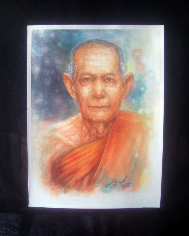 หลวงปู่โต๊ะ วัดประดู่ฉิมพลี ภาพวาดสีน้ำ บนกระดาษ 300 แกรม งานเพ้นท์ไม่ใช่งานพิมพ์หรือโปสเตอร์