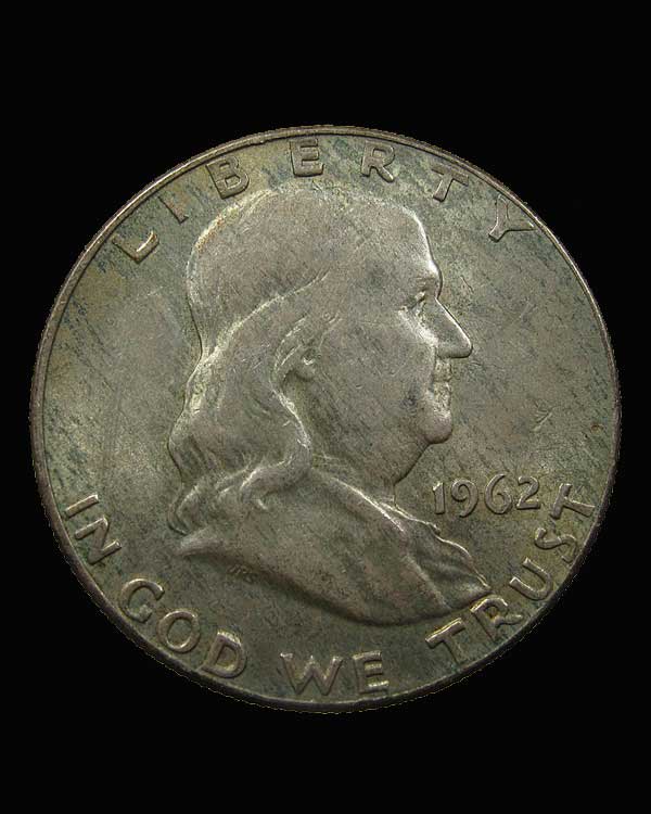 1962-D franklin JRS เหรียญ half dollar มีเครื่องหมายมิ้นต์