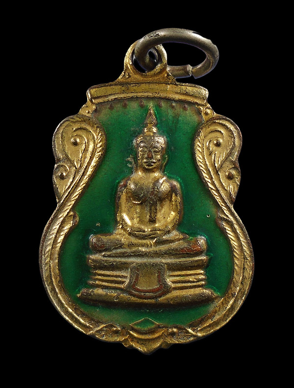 30บาท....เหรียญหลวงพ่อโสธร วัดโสธรวรารามวรวิหาร ฉะเชิงเทรา หลังยันต์ห้า กะไหล่ทองลงยาสีเขียว///ก993