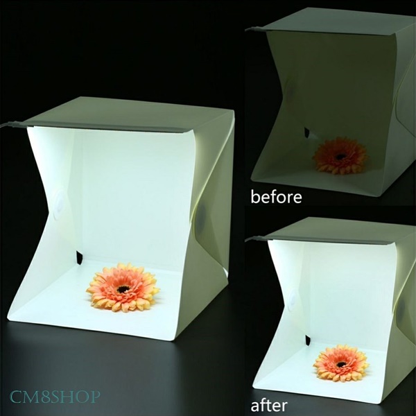 mini studio ขนาดพกพา พับได้ ถ่ายรูปชัด สวย มีไฟ LED ส่องสว่าง มาพร้อม back ground 2 สี