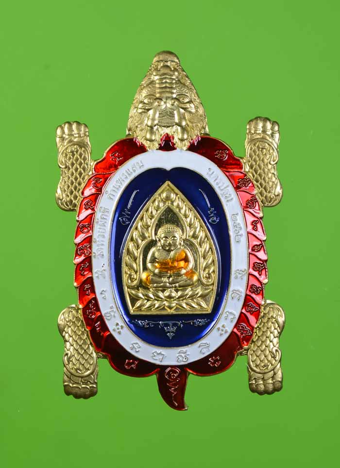 พญาเต่ามังกร รุ่น เจ้าสัวมหาเศรษฐี หลวงปู่ปั่น วัดห้วยผักชี  เนื้อทองทิพย์ ลงยาลายธงชาติ