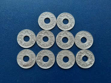 เหรียญ 10 สตางค์รู ร.8 เนื้อเงิน ลายกนก-ดอกพิกุล สวยๆ รวม 10 เหรียญ#2