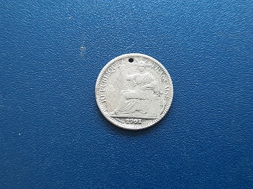 เหรียญ 10 cent อินโดจีน 1901 เนื้อเงิน น้ำหนัก 3.1 กรัม 