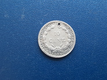 เหรียญ 10 cent อินโดจีน 1901 เนื้อเงิน น้ำหนัก 3.1 กรัม 