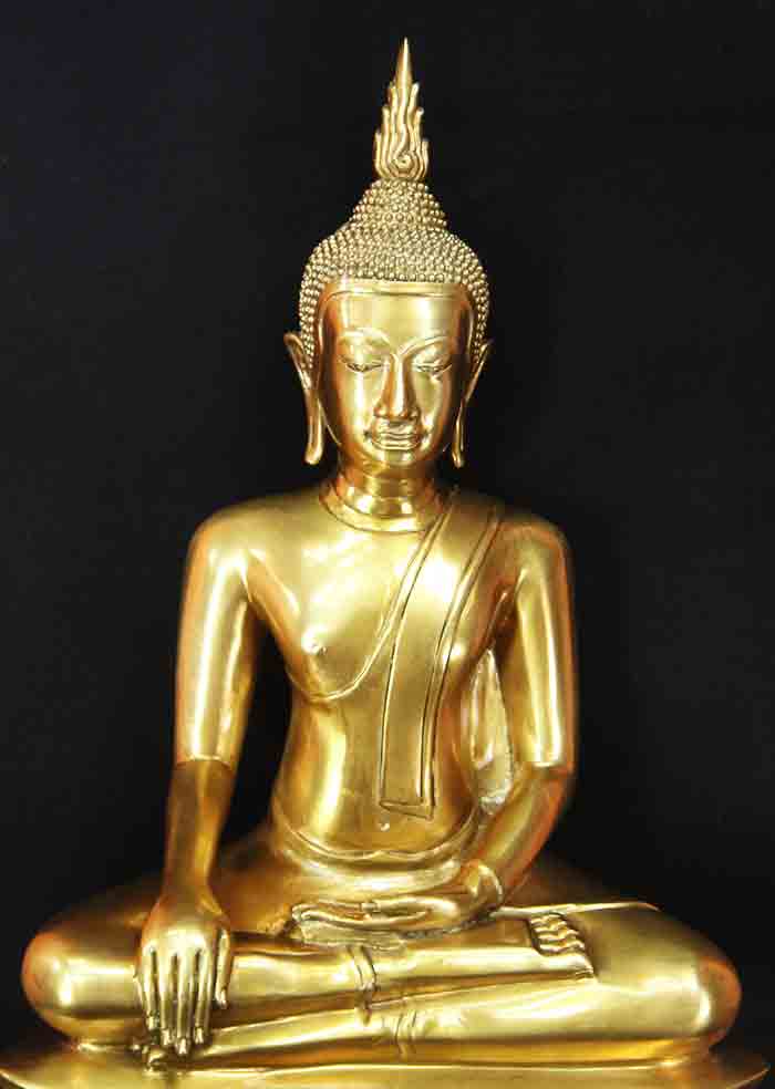 พระพุทธรูปบูชาแบบสมัยอู่ทอง เนื้อทองเหลืองเหลือมันปูสเปย์ทอง 