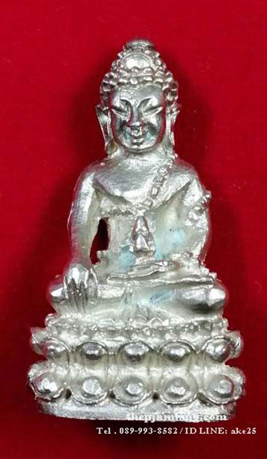 พระกริ่งสัมฤทธิ์(3) วัดถ้ำแฝด กาญจนบุรี รุ่นนำโชค เนื้อเงิน ปี 2537