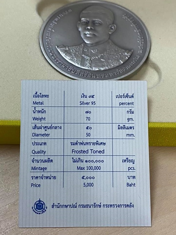 เหรียญที่ระลึกพระราชพิธีบรมราชาภิเษก ในหลวงรัชกาลที่10 เนื้อเงิน รมดำ พ่นทราย