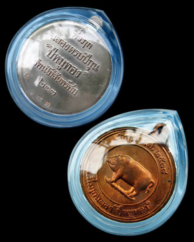 ชุดเหรียญหมูกรรมการ "ที่ระลึกปีหมูทอง" หลวงพ่อสาคร มนุญโญ วัดหนองกรับ เนื้อเงินลงยา, ทองแดงสองหน้า