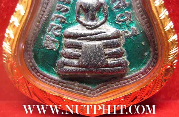 ลพ.โสธรเนื้อเงินลงยา(เขียว)พ.ศ.๒๕๐๙เลี่ยมทอง+บัตรรับรองพระแท้*270