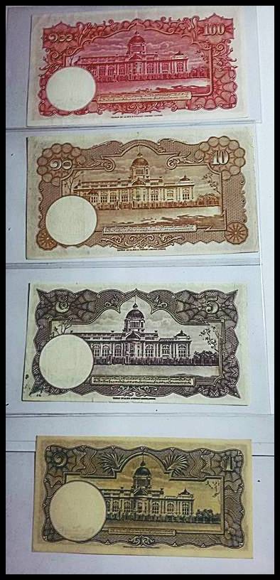 ธนบัตร ร. ๙ (โทมัส)หน้าหนุ่มลายน้ำพาน จำนวน๔ฉบับราคา ๑๐๐/ ๑๐/๕ /๑ บาทผ่านใช้งานสภาพยังสวย