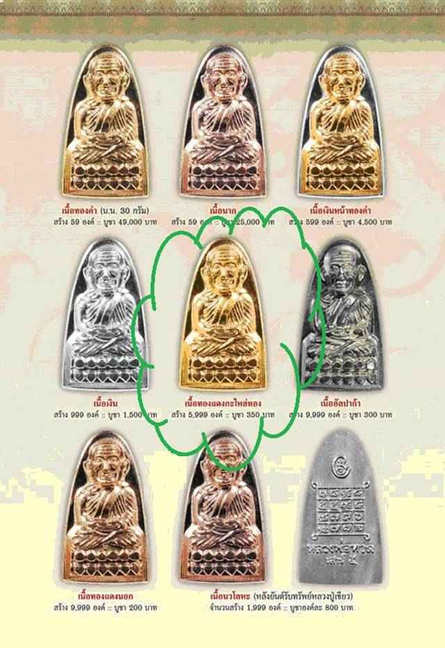 พระหลวงปู่ทวด รุ่นเสาร์๕ มหาสิทธิโชค หลวงปู่เขียว พิมพ์หลังหนังสือใหญ่ เนื้อทองแดงกะไหล่ทอง เลข ๕๓๙๒