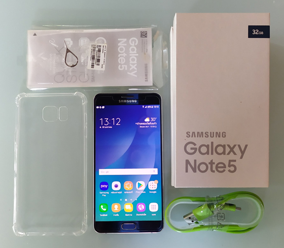 Samsung NOTE5 สีดำอมน้ำเงิน สวยมาก พร้อมกล่องเดิม + แถมเคสและสายชาร์จ
