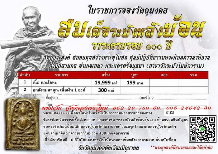 สมเด็จระฆังหลังฆ้อน วัดระฆังโฆษิตาราม วาระครบรอบ 100 ปี ปี62 เนื้อนวะโลหะ