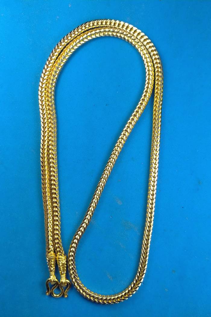 สร้อยคอ ทองชุบเคลือบแก้ว ลายสี่เสา หนัก 2 บาท ยาว 24" ห่วงเดียวสำหรับใส่พระองค์เดี่ยว