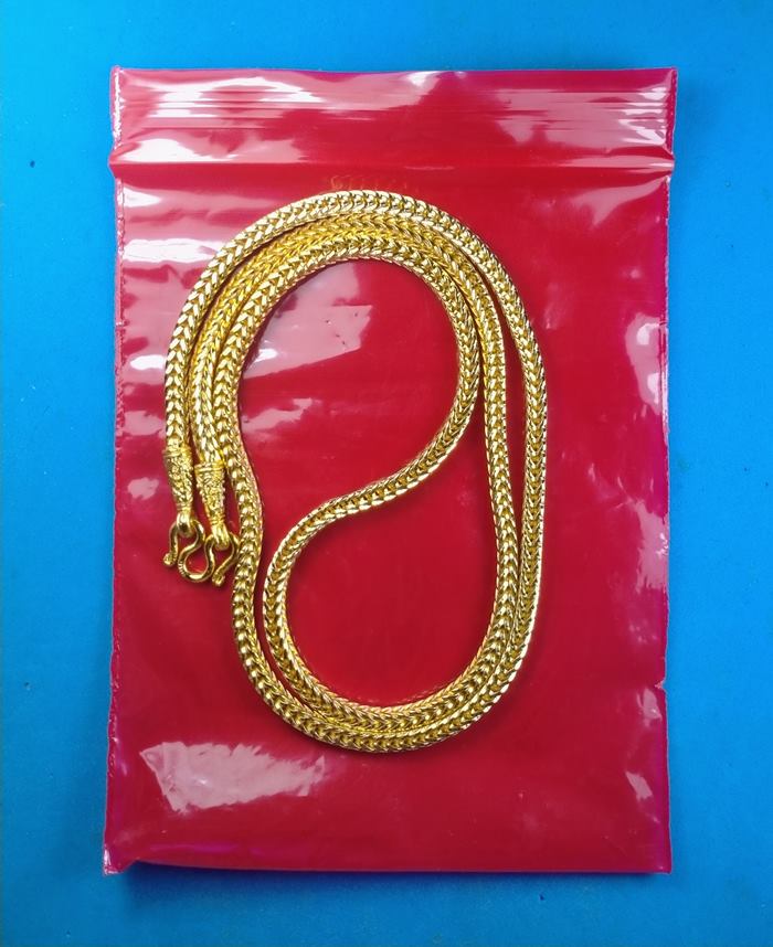 สร้อยคอ ทองชุบเคลือบแก้ว ลายสี่เสา หนัก 2 บาท ยาว 24" ห่วงเดียวสำหรับใส่พระองค์เดี่ยว