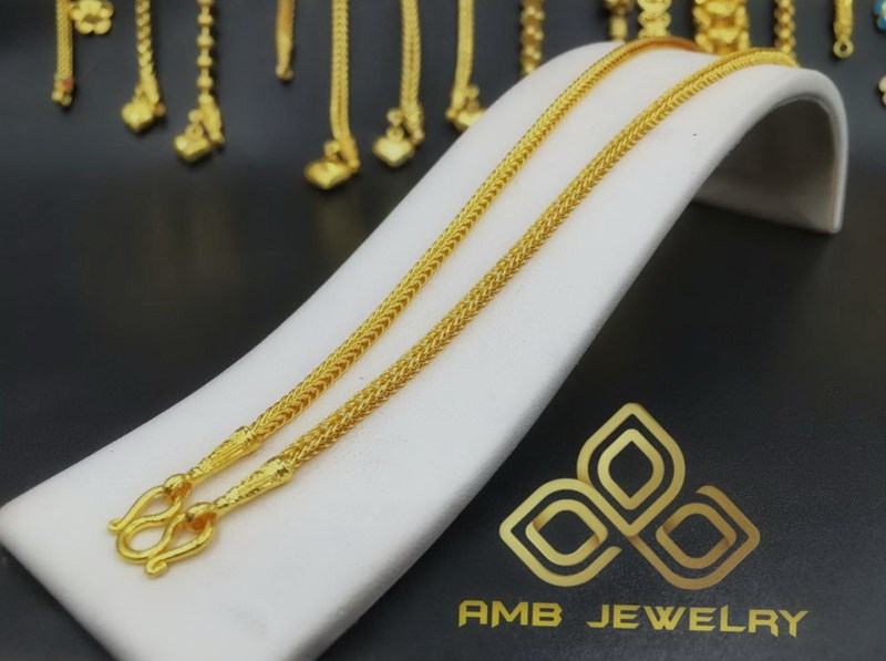 สร้อยคอ ทองชุบเคลือบแก้ว ลายสี่เสา หนัก 2 บาท ยาว 24" ห่วงเดียวสำหรับใส่พระองค์เดี่ยว