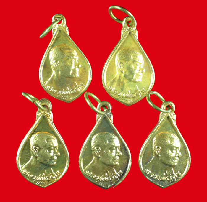 เหรียญหยดน้ำ กะไหล่ทอง หลวงพ่อถิร หลังหลวงพ่อโต วัดป่าเลไลย์ สุพรรณบุรี # 2