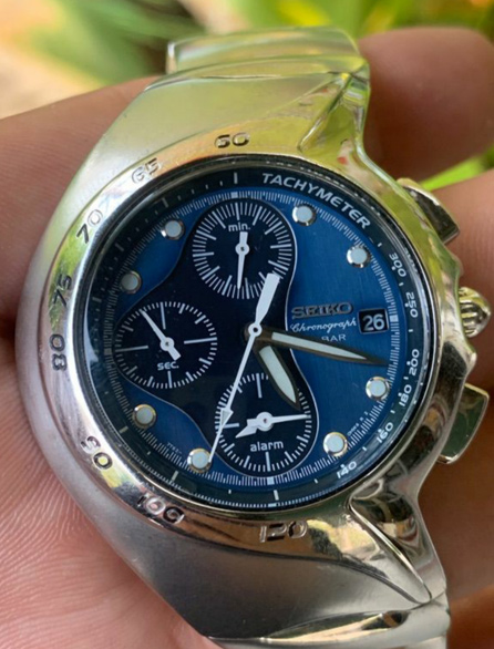 นาฬิกา SEIKO โครโนกราฟ 10BAR หน้าปัด2ระดับฟ้าและเทาดำ รุ่นหายาก