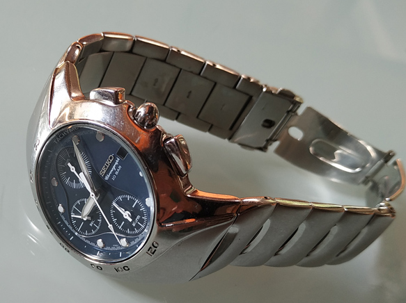 นาฬิกา SEIKO โครโนกราฟ 10BAR หน้าปัด2ระดับฟ้าและเทาดำ รุ่นหายาก