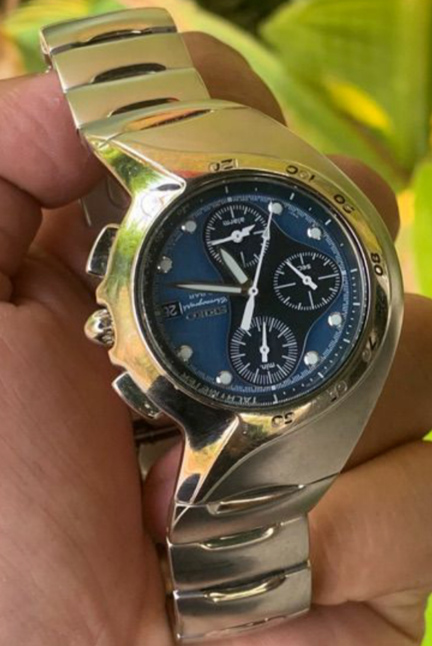 นาฬิกา SEIKO โครโนกราฟ 10BAR หน้าปัด2ระดับฟ้าและเทาดำ รุ่นหายาก