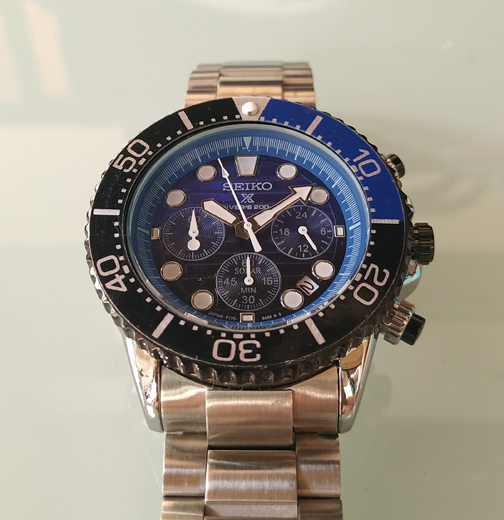 นาฬิกา SEIKO โครโนกราฟ หน้าปัดฟ้า ขอบน้ำเงิน-ดำ Man size