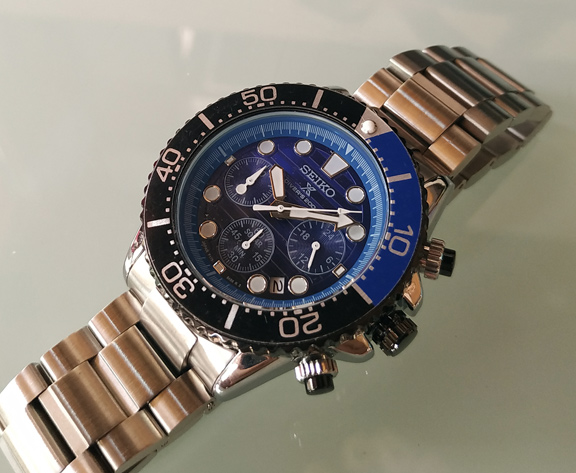 นาฬิกา SEIKO โครโนกราฟ หน้าปัดฟ้า ขอบน้ำเงิน-ดำ Man size