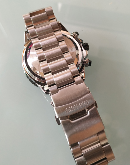 นาฬิกา SEIKO โครโนกราฟ หน้าปัดฟ้า ขอบน้ำเงิน-ดำ Man size