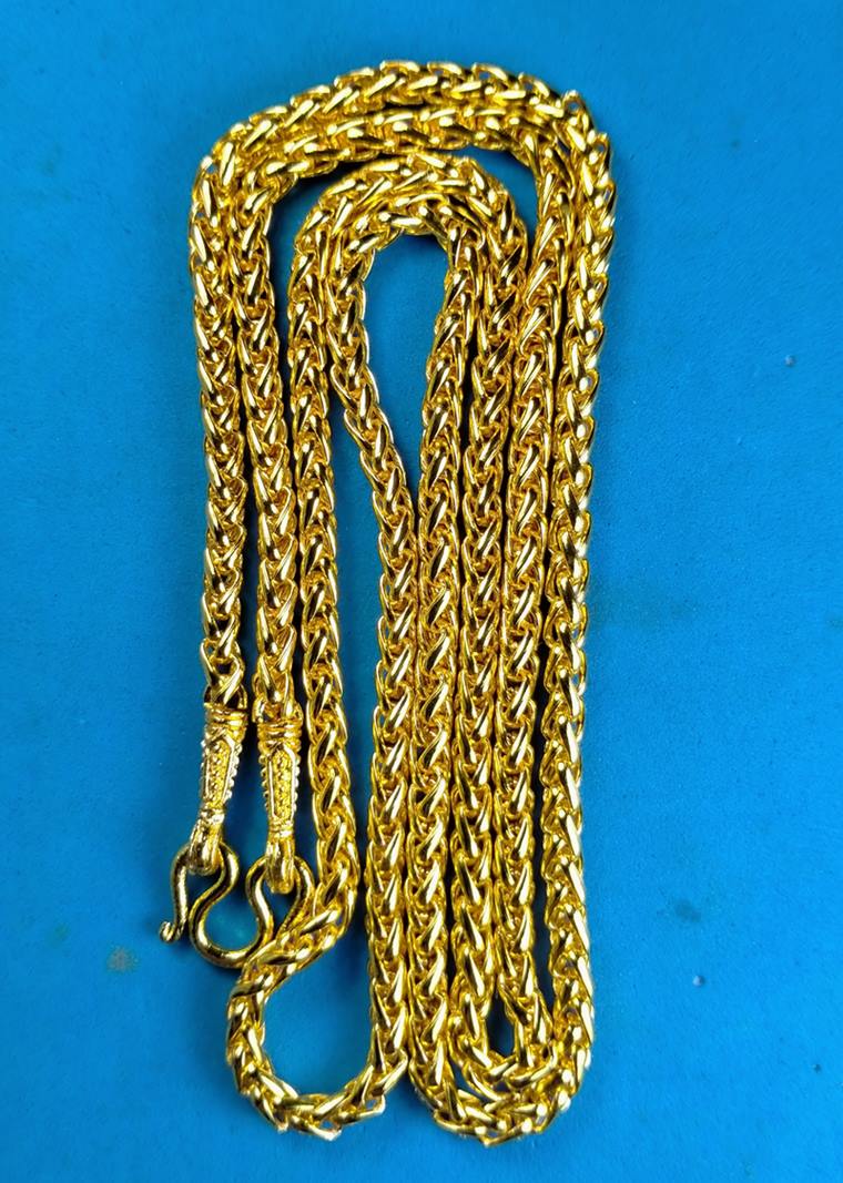 สร้อยคอ ทองชุบเคลือบแก้ว ลายเปีย หนัก 1 บาท ยาว 24" ห่วงเดียวสำหรับใส่พระองค์เดี่ยว เหมือนทองจริง