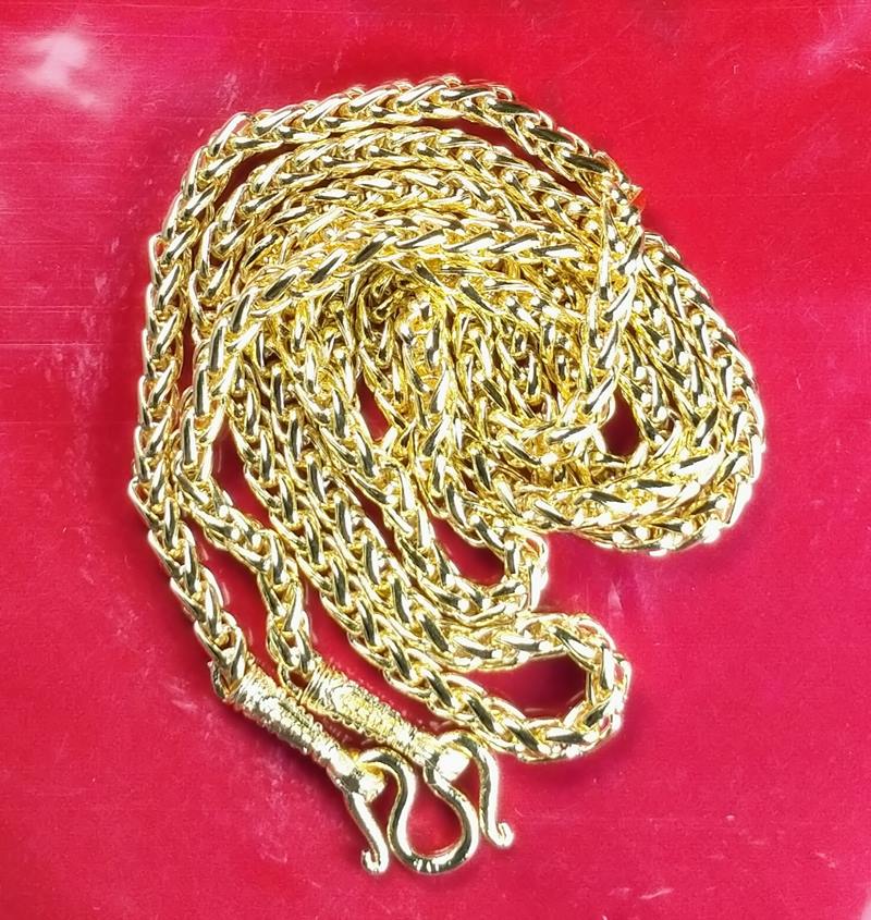 สร้อยคอ ทองชุบเคลือบแก้ว ลายเปีย หนัก 1 บาท ยาว 24" ห่วงเดียวสำหรับใส่พระองค์เดี่ยว เหมือนทองจริง