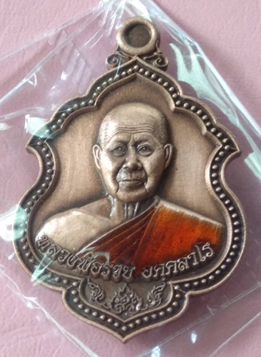 หลวงพ่อรวย วัดมาบตาพุด รุ่น รวย มั่งมีศรีสุข เนื้อทองแดงผิวไฟซาตินลงยาจีวร หมายเลข 255 (พระสร้าง297 
