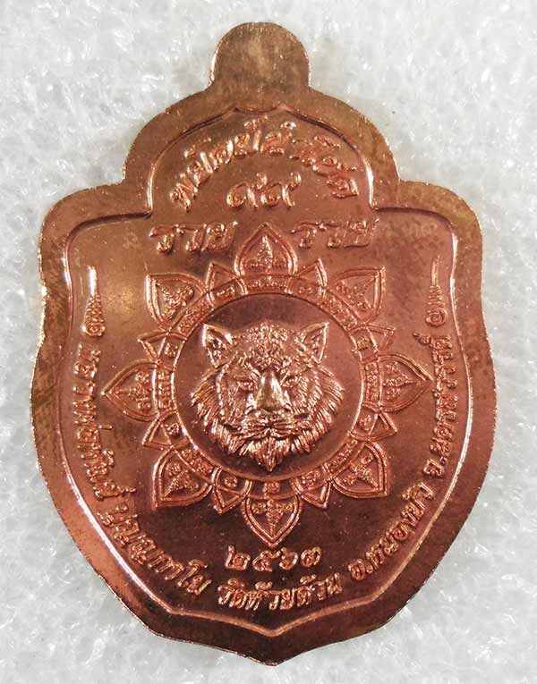 เหรียญพยัคฆ์นำโชค หลวงพ่อพัฒน์ วัดห้วยด้วน ปี2563 เนื้อทองแดงหน้ากากฝาบาตรลงยา เลข333+กล่อง