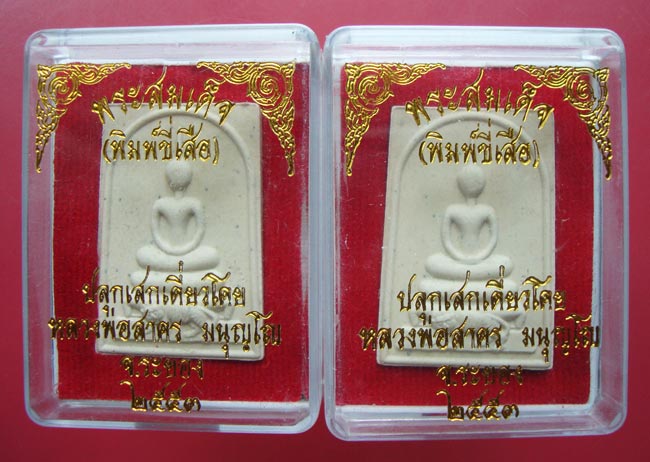 พระสมเด็จ( พิมพ์ขี่เสือ ) เนื้อผงพรายกุมารว่านมหาเสน่ห์ หลังฝังพลอยเสกปี 53 หลวงพ่อสาคร วัดหนองกรับ 