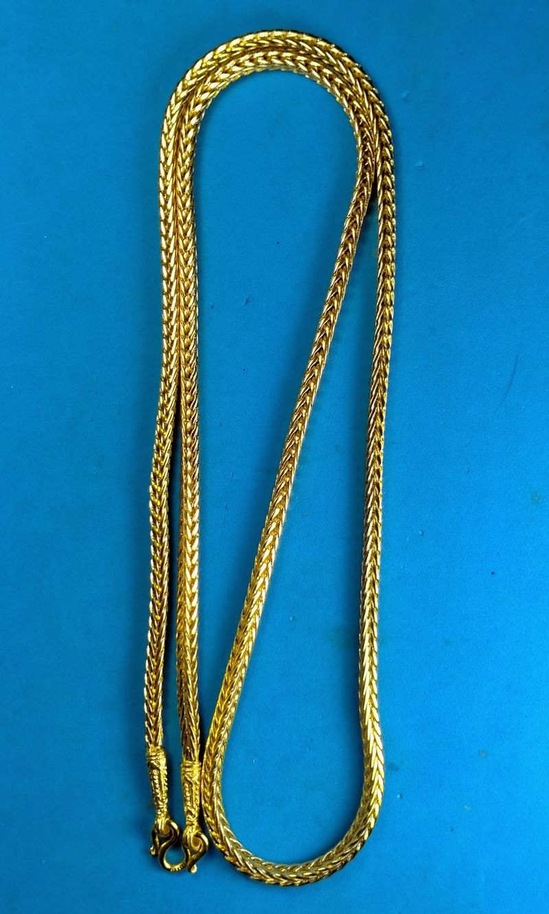 สร้อยคอ ทองชุบเคลือบแก้ว ลายสี่เสา หนัก 1 บาท ยาว 24" ห่วงเดียวสำหรับใส่พระองค์เดี่ยว