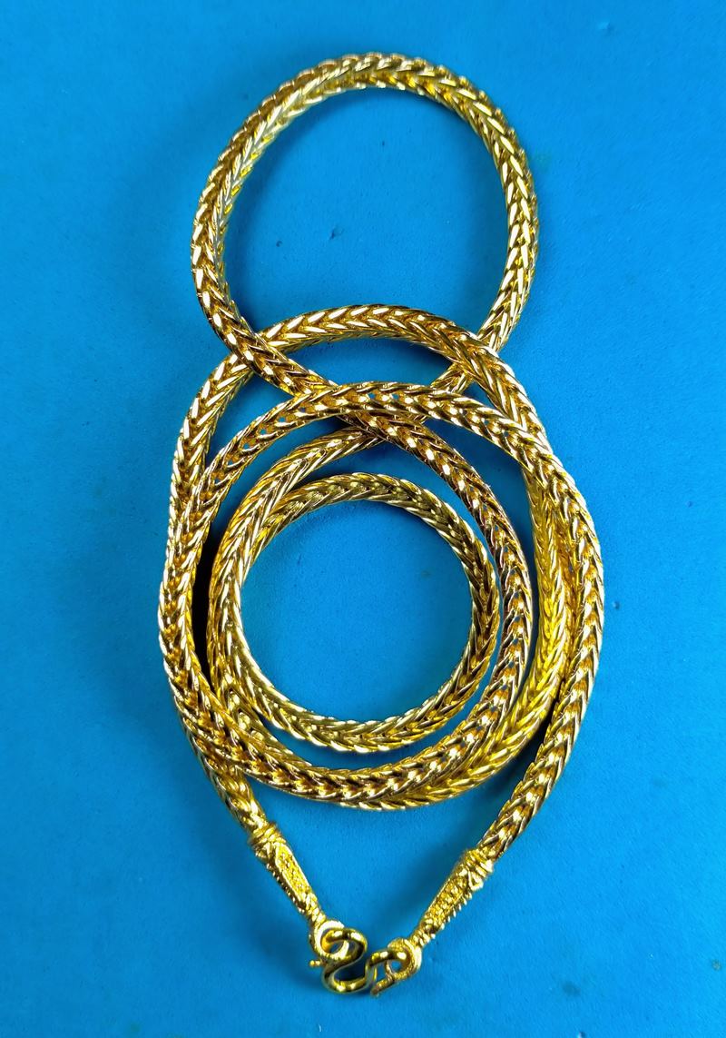 สร้อยคอ ทองชุบเคลือบแก้ว ลายสี่เสา หนัก 1 บาท ยาว 24" ห่วงเดียวสำหรับใส่พระองค์เดี่ยว
