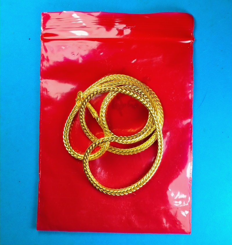 สร้อยคอ ทองชุบเคลือบแก้ว ลายสี่เสา หนัก 1 บาท ยาว 24" ห่วงเดียวสำหรับใส่พระองค์เดี่ยว