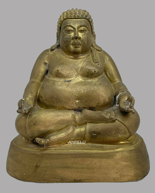 พระสังกัจจายน์บูชา หลวงปู่ชอบ ฐานสโม รุ่นเททองวัดท่าแขก ขนาด หน้าตัก 5 " เนื้อทองผสม ปี 2536 จ.เลย