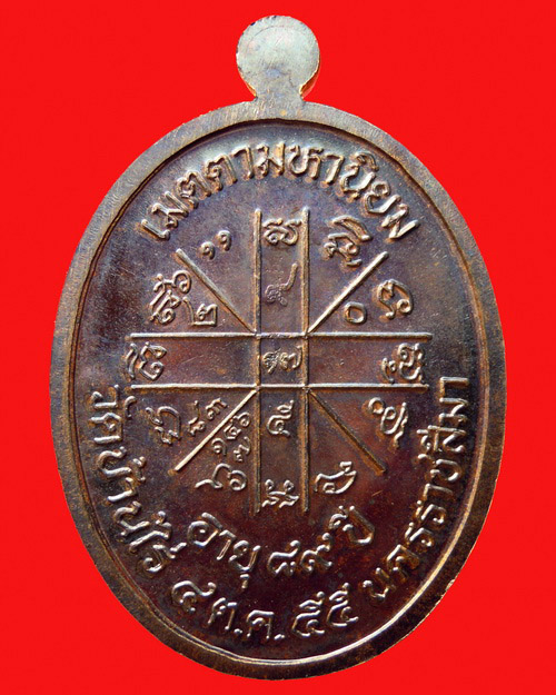 เหรียญหลวงพ่อคูณ ปริสุทโธ รุ่นเจริญพรบนครึ่งองค์ ๘๙ เนื้อทองแดงลมดำ หมายเลข ๓๓๕๐ โคต๊ ๙  