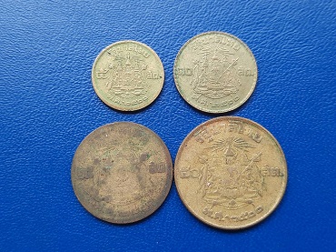 เหรียญ 5 10 25 50 สตางค์ ร.9 ปี 2500 เนื้อทองเหลือง ครบชุด รวม 4 เหรียญ เดิมๆ