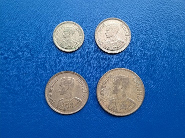 เหรียญ 5 10 25 50 สตางค์ ร.9 ปี 2500 เนื้อทองเหลือง ครบชุด รวม 4 เหรียญ เดิมๆ