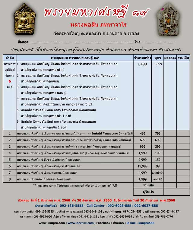 ชุด 3 องค์ พระขุนแผน "พรายมหาเศรษฐี 89" หลวงพ่อสิน วัดละหารใหญ่ จ.ระยอง ปี 2560