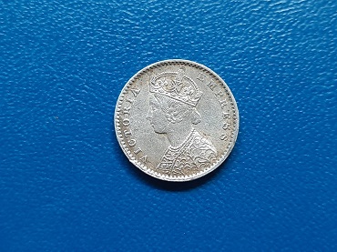 เหรียญกษาปณ์อาณานิคมอังกฤษ - อินเดีย - Queen Victoria - Two Annas ปี 1893 เนื้อเงิน น้ำหนัก 1.5 กรัม