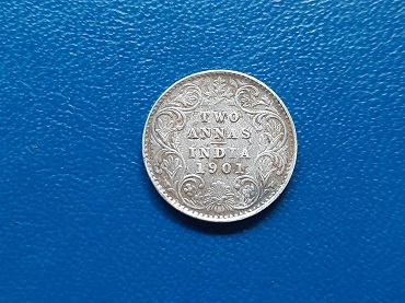 เหรียญกษาปณ์อาณานิคมอังกฤษ - อินเดีย - Queen Victoria - Two Annas ปี 1893 เนื้อเงิน น้ำหนัก 1.5 กรัม