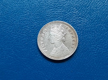 เหรียญกษาปณ์อาณานิคมอังกฤษ - อินเดีย - Queen Victoria - Two Annas ปี 1893 เนื้อเงิน น้ำหนัก 1.5 กรัม