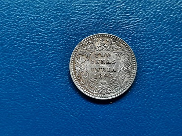 เหรียญกษาปณ์อาณานิคมอังกฤษ - อินเดีย - Queen Victoria - Two Annas ปี 1893 เนื้อเงิน น้ำหนัก 1.5 กรัม