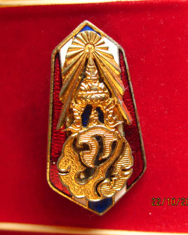 เข็มกลัด ภปร.ลงยาสีธงชาติ ที่ระลึกเสด็จถวายผ้าพระกฐินวัดชุมพลนิกายาราม บางปะอิน อยุธยา ปี 2520