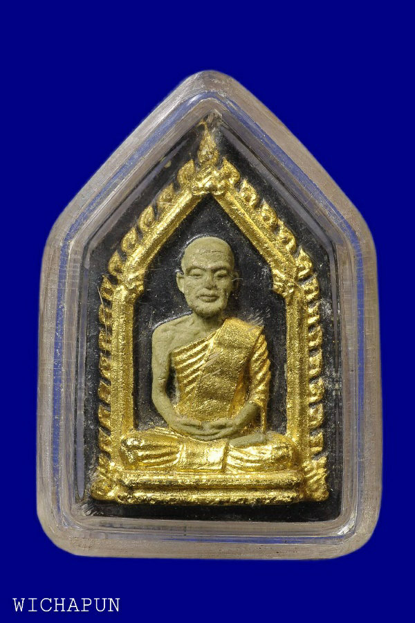พระผงรูปเหมือนเจ้าคุณนรฯ  วัดเทพศิรินทร์ เนื้อผงใบตอง มีเส้นเกศา ลงรักปิดทอง 